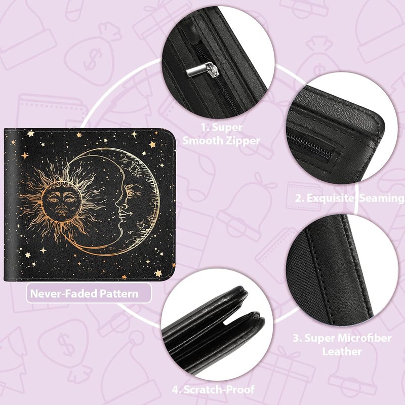 Funermei Cute Wallet for Women Girls Sun and Moon Leather Bifold Wallet Stars Space Aesthetic Credit Card Holder RFID Id Cash Slim Black Small Bi-fold Wallets with Coin Pocket for Teen Little Girl - Image 5